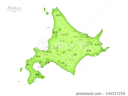 "Hokkaido" - A series of three-dimensional maps of Japan. (Cities, towns, and villages, in Japanese) HOKKAIDO, JAPAN 140557259