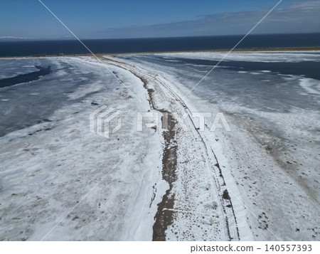 Aerial view of the ice plains on the Notsuke Peninsula in Betsukai Town, Hokkaido. Aerial view of the ice plains on the Notsuke Peninsula in Betsukai Town, Hokkaido. 140557393