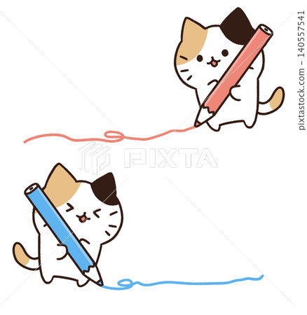 貓在地板上畫線的插圖 140557541