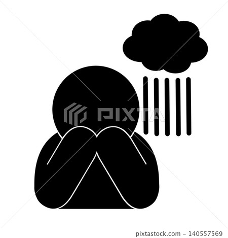 Rain clouds and a depressed person icon Rain clouds and a depressed person icon 140557569