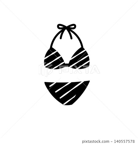 Black and white illustration of a striped swimsuit. Flat illustration. Summer theme. Beach. Pool. Cute. 140557578