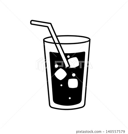 Black and white illustration of a carbonated drink. 140557579