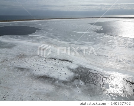 Aerial view of the ice plains on the Notsuke Peninsula in Betsukai Town, Hokkaido. Aerial view of the ice plains on the Notsuke Peninsula in Betsukai Town, Hokkaido. 140557702
