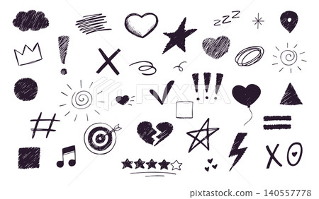 Doodle Elements Set Hand Drawn Marker Icons Isolated on White Background 140557778