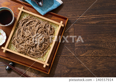 Mori Soba: Cold soba noodles served in a bamboo steamer with dipping sauce. Mori Soba: Cold soba noodles served in a bamboo steamer with dipping sauce. 140557914