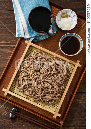 Mori Soba: Cold soba noodles served in a bamboo steamer with dipping sauce. Mori Soba: Cold soba noodles served in a bamboo steamer with dipping sauce. 140557919