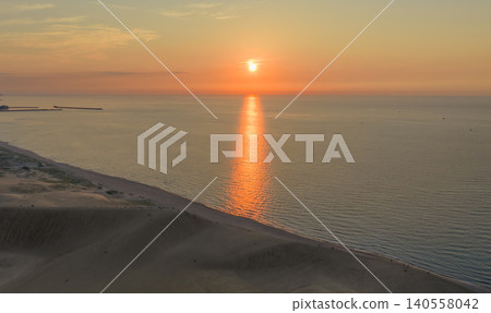 Sunset over the Sea of Japan as seen from the Tottori Sand Dunes Sunset over the Sea of Japan as seen from the Tottori Sand Dunes 140558042