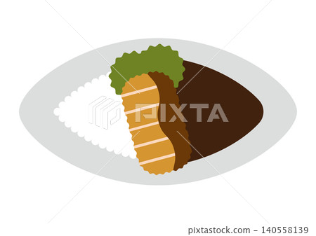 An illustration of katsu curry topped with a pork cutlet. An illustration of katsu curry topped with a pork cutlet. 140558139