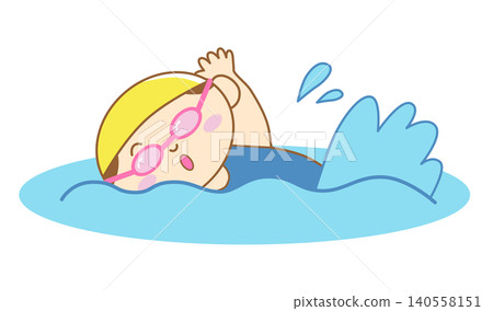 一幅女孩自由泳的輪廓插圖。 一幅女孩自由泳的輪廓插圖。 140558151