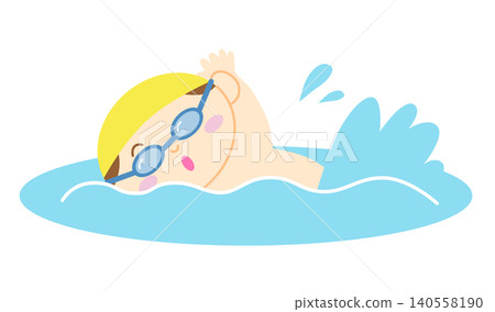 An illustration of a boy swimming the crawl stroke (without outlines). An illustration of a boy swimming the crawl stroke (without outlines). 140558190