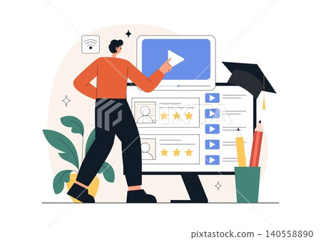 Online Learning Platform Illustration Featuring E-Learning Courses, Distance Education, Video Tutorials, Digital Study, and Remote Training Online Learning Platform Illustration Featuring E-Learning Courses, Distance Education, Video Tutorials, Digital Study, and Remote Training 140558890