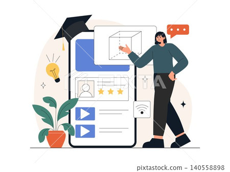 Online Learning Platform Illustration Featuring E-Learning Courses, Distance Education, Video Tutorials, Digital Study, and Remote Training 140558898
