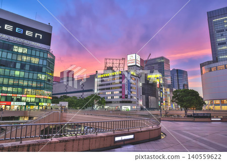 April 29 2026 west Sendai station plaza with sunset city lights April 29 2026 west Sendai station plaza with sunset city lights 140559622