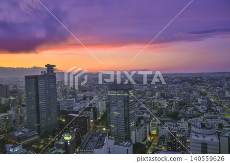 April 29 2026 Sendai skyline glowing under dramatic purple sunset April 29 2026 Sendai skyline glowing under dramatic purple sunset 140559626