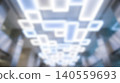 Abstract blurred modern ceiling lighting featuring bright geometric rectangle led lamps creating clean architectural corporate business workspace environment background texture 140559693