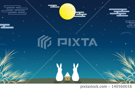 一幅畫框,描繪了一隻兔子在豐收節之夜欣賞滿月的情景(橫幅)。 一幅畫框,描繪了一隻兔子在豐收節之夜欣賞滿月的情景(橫幅)。 140560038