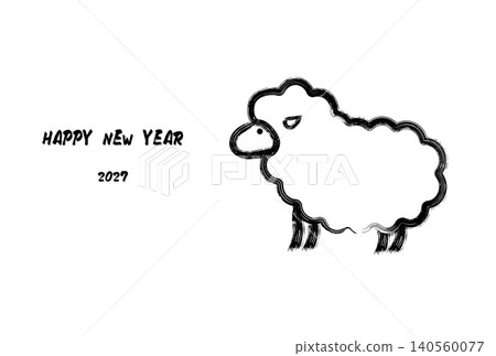 New Year's card template featuring a sheep illustration in brushstrokes. New Year's card template featuring a sheep illustration in brushstrokes. 140560077