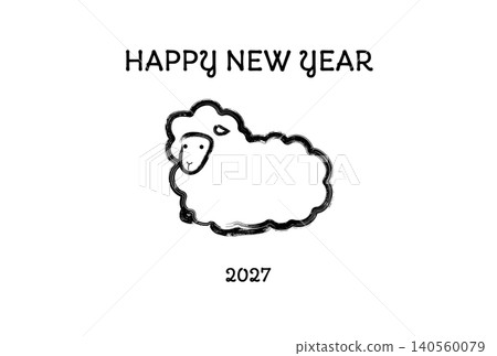 New Year's card template featuring a sheep illustration in brushstrokes. New Year's card template featuring a sheep illustration in brushstrokes. 140560079