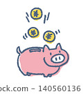 Cute pig piggy bank and coin vector illustration 140560136