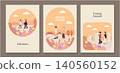 Autumn-themed card set illustrations featuring children, senior couples, and young couples. 140560152