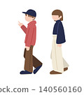 Illustration of a young couple: a man pointing and a woman walking. 140560160