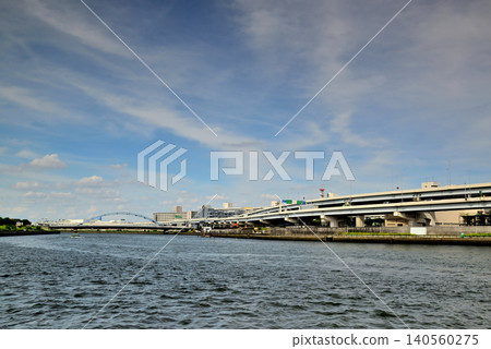 A view of the Suijin Ohashi Bridge over the Sumida River in Tokyo. A view of the Suijin Ohashi Bridge over the Sumida River in Tokyo. 140560275