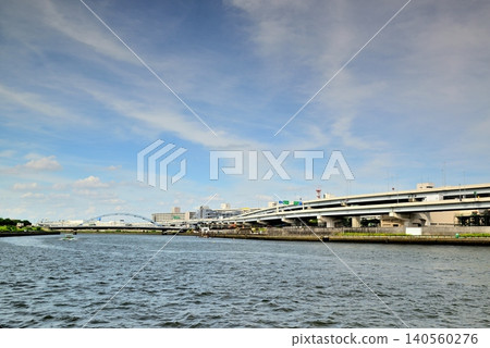 A view of the Suijin Ohashi Bridge over the Sumida River in Tokyo. A view of the Suijin Ohashi Bridge over the Sumida River in Tokyo. 140560276
