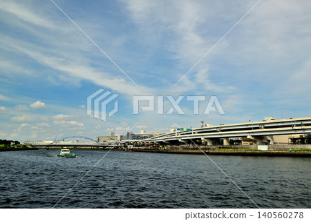A view of the Suijin Ohashi Bridge over the Sumida River in Tokyo. A view of the Suijin Ohashi Bridge over the Sumida River in Tokyo. 140560278