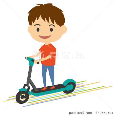 An illustration of a man riding an electric scooter. An illustration of a man riding an electric scooter. 140560394
