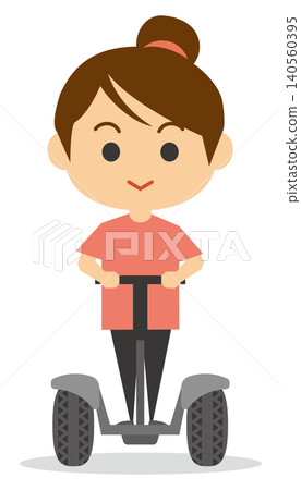 An illustration of a woman riding an electric two-wheeled personal transporter. 140560395
