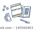 Vector illustration of a household ledger, pen, receipts, and coins. 140560463