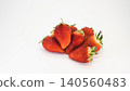 Macro photography of strawberries, white background, copy space, fresh fruit material. 140560483