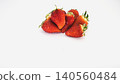 Macro photography of strawberries, white background, copy space, fresh fruit material. 140560484