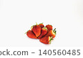 Macro photography of strawberries, white background, copy space, fresh fruit material. 140560485