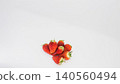 Macro photography of strawberries, white background, copy space, fresh fruit material. 140560494