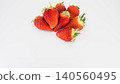 Macro photography of strawberries, white background, copy space, fresh fruit material. 140560495