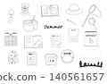 Summer vacation illustration icon set, line art, transparent background. 140561657