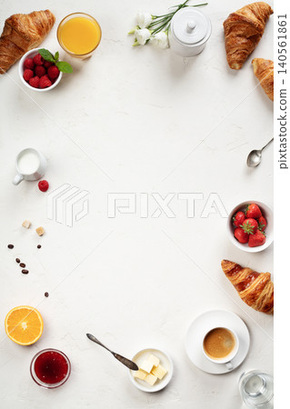 French Breakfast with Croissant Coffee and Fresh Berries French Breakfast with Croissant Coffee and Fresh Berries 140561861