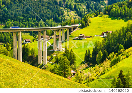 A breathtaking view of the autobahn winding through the valleys of Tyrol in spring. A breathtaking view of the autobahn winding through the valleys of Tyrol in spring. 140562030