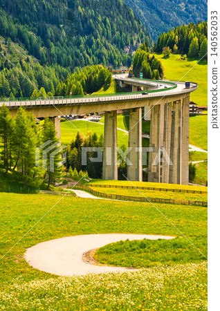 A breathtaking view of the autobahn winding through the valleys of Tyrol in spring. A breathtaking view of the autobahn winding through the valleys of Tyrol in spring. 140562033