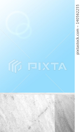 A clean white stone ledge or marble platform showcasing a minimalist background under a bright, sunny blue sky. Ideal for product presentation 140562255