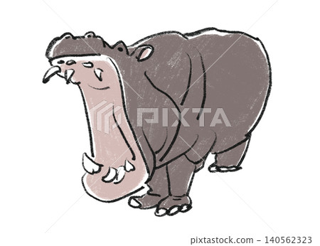 手繪風格的河馬插圖,河馬張開嘴。 手繪風格的河馬插圖,河馬張開嘴。 140562323