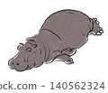 手繪風格的河馬睡著的插圖。 140562324
