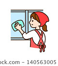 Female staff cleaning windows - illustration of window cleaning 140563005
