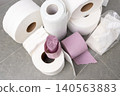 Toilet paper supply. Roll on gray background 140563883