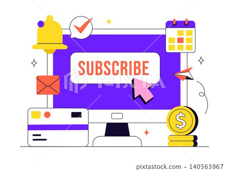 Subscription Vector Illustration Featuring Email Marketing, Membership Plans, Subscriber Management, Digital Notifications, and Online Service Subscription Vector Illustration Featuring Email Marketing, Membership Plans, Subscriber Management, Digital Notifications, and Online Service 140563967