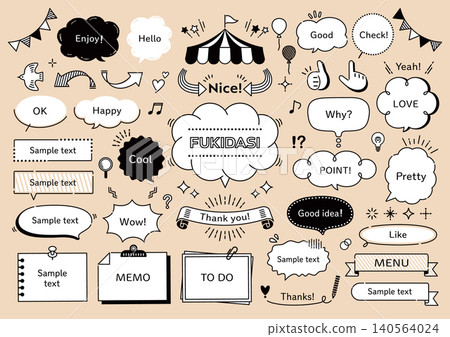 Pop and cute handwritten-style speech bubble and frame set Pop and cute handwritten-style speech bubble and frame set 140564024