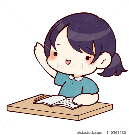 Illustration of a girl raising her hand Illustration of a girl raising her hand 140565380