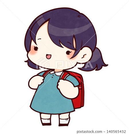 一個女孩背著書包的插圖 一個女孩背著書包的插圖 140565432