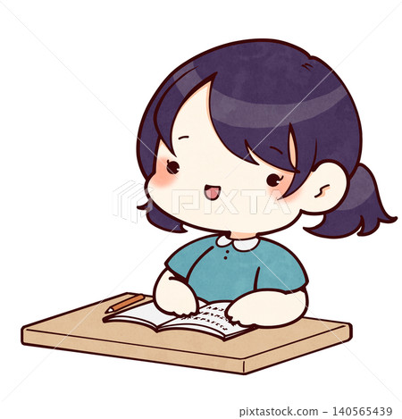 學習在書桌的女孩 學習在書桌的女孩 140565439